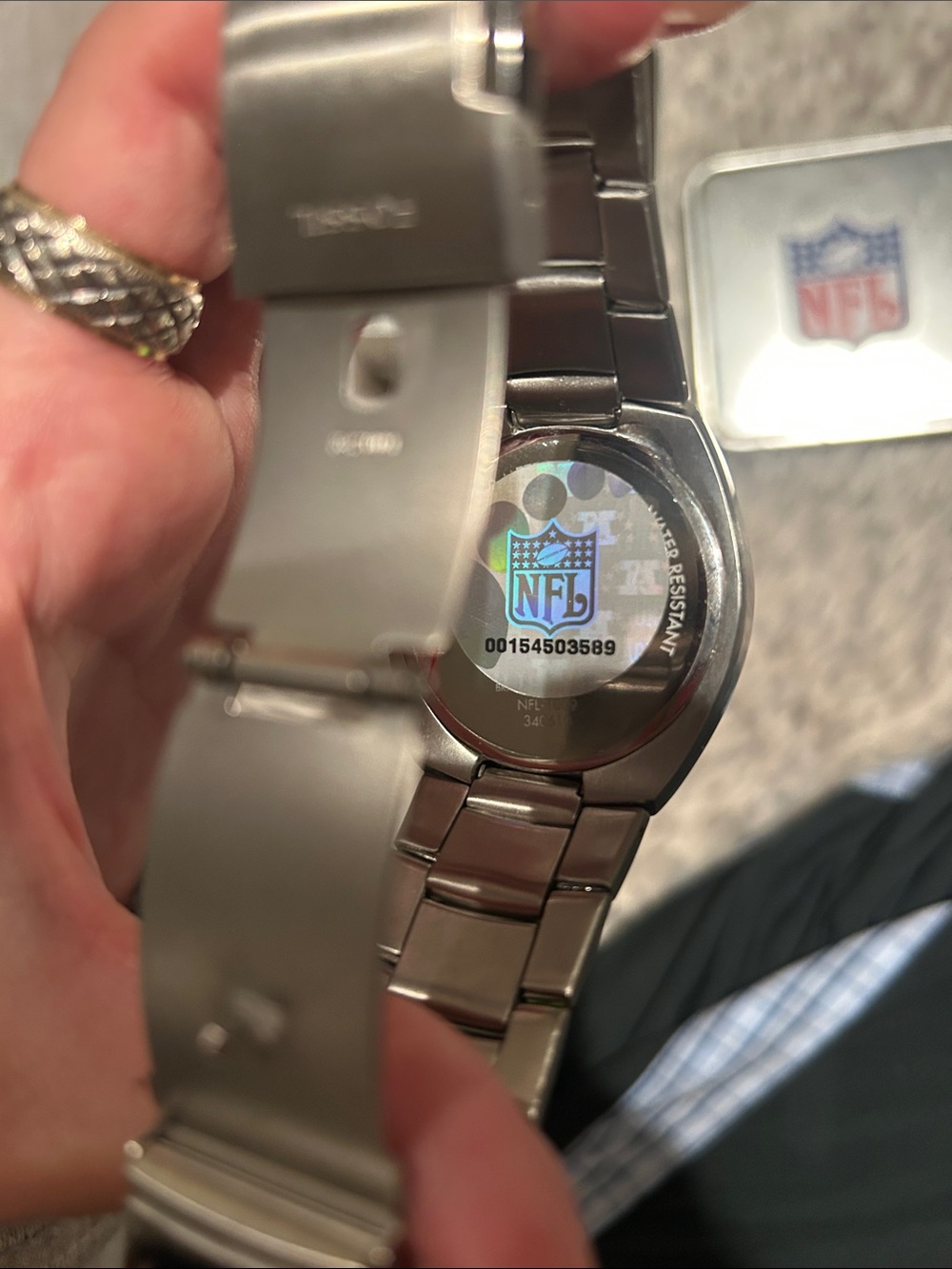Fossil Silver Stainless Steel Watch with Blue Dial Ring Giants NFL collection - Picture 5 of 7